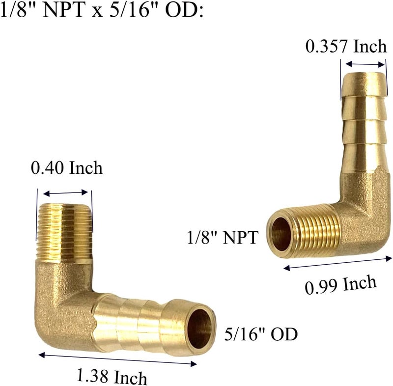 Bumugufu 6 Pcs 1/8" NPT x 5/16" OD Elbow Fittings,Brass Air Hose Fittings Adapter Connector for Low-pressure,Fuel,Air and Non-potable Water Chilling Application - Image 2